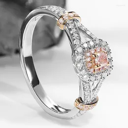 Cluster Rings HOYON 925 Silver Colour Natural Pink Topaz Ring For Women Anillos S Bizuteria Jewellery Gemstone Diamond Style