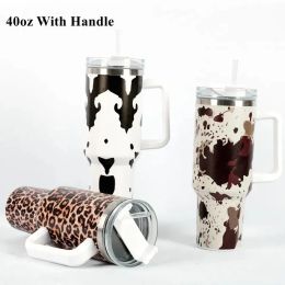 40oz Stainless Steel Tumblers Cups With Lids And Straw Cheetah Animal Cow Print Leopard Heat Preservation Travel Car Mugs Large Capacity Water Bottles With Logo 0119