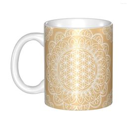 Mugs Golden Flower Of Life Mandala Coffee DIY Personalised Sacred Geometry Ceramic Mug Cup Creative Gift