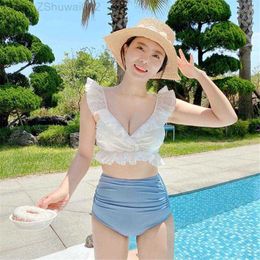 Women's Swimwear Ruffle Bikini Women High Waist Swimsuits Flounce Bathing Suit Push Up Pad Biquini Crop Top Pleated Jersey 3582