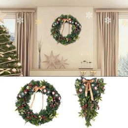 Decorative Flowers Front Door Christmas Red Wreath Hanging Artificial Garlands Window Outdoor Year Navidad Home Decoration Supplies