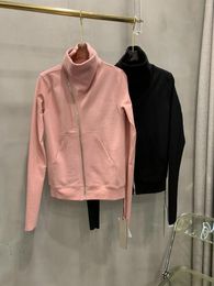 Women's Jackets 2024 Diagonal Zipper High Neck Windproof Slim Hoodie Tight Ribbed Sleeves Long Sleeve