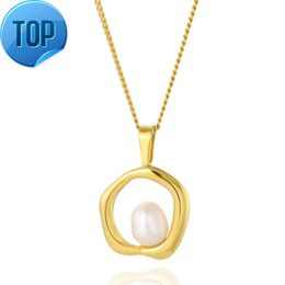 Irregular Pearl Pendant Titanium Steel Necklace 14k Real Gold Plated Vintage French Design Does Not Fade Women Jewelry Fashion