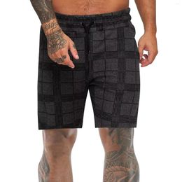 Men's Shorts Casual Jogging Short Trousers Retro Plaid Print Pocket Drawstring Elastic Waist Sports Trunks Daily Wear