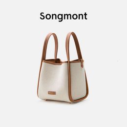 2024Songmont Medium Size Vegetable Basket Canvas Women's Vacation Style New Crossbody One Shoulder Handheld High Capacity Bucket Bag