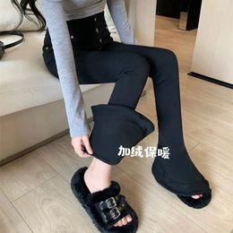 Women's Pants H.sa High-waist Slim Casual Autumn And Winter Fleece Velvet Horse Hoof For Women Black Floor-length Tight Pant