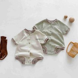 Rompers 2023 Summer New Baby Short Sleeve Waffle Bodysuit Solid Newborn Infant Boy Girl Casual Jumpsuit Loose Toddler Clothes 0-24M H240508