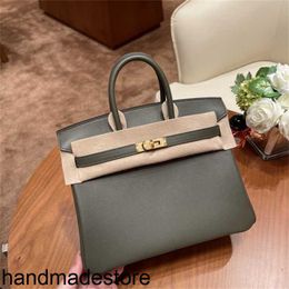 Platinum Tote Luxurys Bag Hand-stitched of Family Birkin25 Original Leather Handbag for Women Handmade