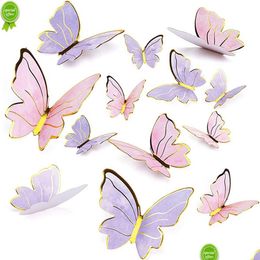 Other Event Party Supplies Diy Stam Gold Pink Butterfly Cake Toppers Happy Birthday Decoration Wedding Decor Shower Dessert Baking Dh2Z1