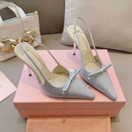 Bow Rhinestones slingback pumps shoes wrap Pointed toes leather High heels Dress shoes Luxury designer stilettos heel sandals Dinner party shoes 6.5cm 10.5cm