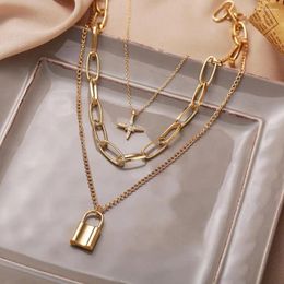 Pendant Necklaces Fashion Exaggerated Alloy Heart-shape Thick Multi Layer Necklace Star Lock Chain Women Jewelry Gift