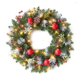 Decorative Flowers 40CM Led Christmas Wreaths Door Hanging Rattan Farmhouse Layout Decorations Garland For Home Party Year Navidad