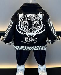 kids designer clothes boy jeans jacket black white zebra tiger Jackets children coat