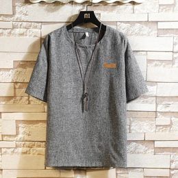 Men's T Shirts Fashion Short Sleeves O NECK Casual T-shirt Grey Linen Cotton For 2024 Summer Clothes TOP TEES Tshirt OverSize 5XL Shirt