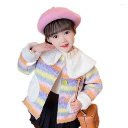 Jackets Girls Coat Jacket Rianbow Striped Girl Winter Childrens' Casual Style Children's Clothes
