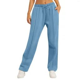 Women's Pants 2024 Winter Sweatpants Solid Color Casual Fleece Wide Leg Straight Official Store