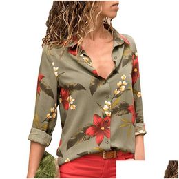 Women'S Blouses & Shirts Womens Blouses Shirts Woman Chiffon Floral Print And Tops Long Sleeve Blouse Ladies Striped Tunic Plus Size Dh4Oe
