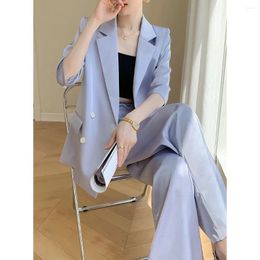 Women's Two Piece Pants 2024 Summer Spring Women Solid Colour Blazer Suits Loose Long Set Elegant Slim Office Wear Ladies Two-piece Sets M65