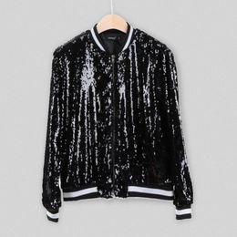 Women's Jackets Fashion Personality Sequins Baseball Jacket Street Style Zip Up Coat Long Sleeve Stand Collar Autumn Women Sequin Bomber