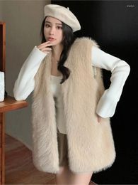 Women's Vests Faux Fur Vest Plush Mid-length Tank Top Autumn Winter Chic Design Fashion Female Loose Sleeveless Cardigans