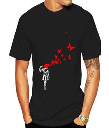 Men039s TShirts Banksy Girl Blowing Brains Out Red Butterflies Street Art Men Tshirt Top AL97 Cool Casual Pride T Shirt Unisex9940209