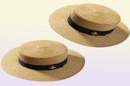Fashion Woven Wide brimmed Gold Metal Bee Fashion Wide Straw Cap Parent child Flat top Visor Women Straw Hat Stingy Brim Hats high9187978