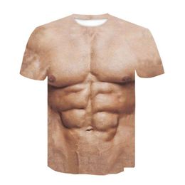 Waist Tummy Shaper Mens T-Shirt Summer Funny Body Six-Pack Abs Muscle T Shirt Camisetas Hombre 3D Print Fake Short Sleeve Fitness Dhtxs