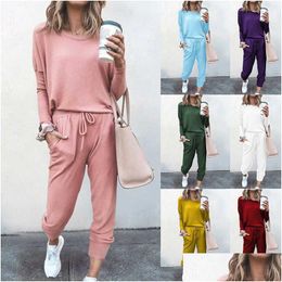 Women'S Tracksuits Womens Tracksuits Jogging Suits For Women Casual 2 Piece Spring And Autumn Sports Fitness Wear Long Pant Set Sweat Dhjg4