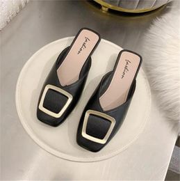 Slippers Women's Sandals Mueller Shoes Summer Fashion Square Metal Decor Instagram Flip Flops