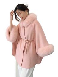 Womens Fur Coat 2023 New Arrivals Wool Cape Fashion Cashmere Poncho Lady Real Cloak Streetwear Shawls 3ESWW