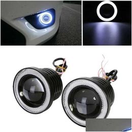 Car Badges 1Pc 3.5 Angel Eyes Led Fog Light Suv Universal White Driving Head Lamp 12V Drop Delivery Automobiles Motorcycles Exterior A Dhwym