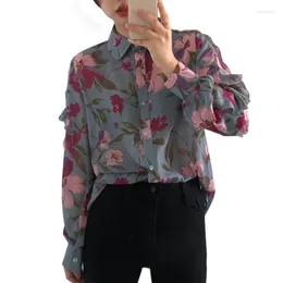 Women's Blouses Button Down Shirts Long Sleeve Fashion Floral Print Dressy Boho Business Work Tops