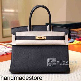 Platinum Handbag Designer Bag 2024 Handmade Custom Togo Calf Bk30cm Gold Buckle Black Lychee Pattern Handbag