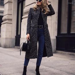 Women's Trench Coats Fashion Street Black Leopard Long Coat Winter Women Lapel Sleeve Slim Ladies Windproof 2024 Top