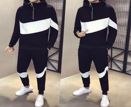 Autumn Men Causal Splicing Contrast Sets Camo JacketPants 2Pc Tracksuit Sportwear Hoodies Sweatshirt Pant Suit Plus Size 3xl9702699