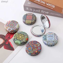 2PCS Mirrors Small Compact Pocket Mirror Bohemia Flower Pattern Makeup Mirror Folding Portable for Travel Women Vintage Cosmetic Girls Gift