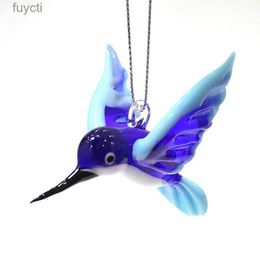 Arts and Crafts Custom Hanging Glass Bird Craft Ornament Dark Blue Handmade Hummingbird Figurine Cute Vivid Animal Pendant For Home Garden Decor YQ240119