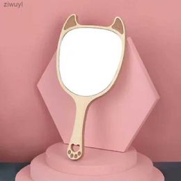 2PCS Mirrors Natural Wooden Handheld Cosmetic Mirror Vintage Portable Wooden Handle High Definition Small Mirror Women's Special Makeup Tools