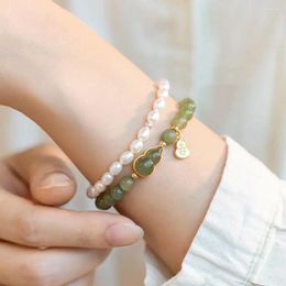 Charm Bracelets Imitation Jade Gourd Bracelet Chinese Lucky Hand Rings Fu Card Pendant Retro Handmade Women Jewelry Gift