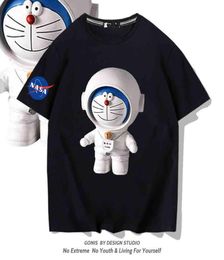 NASA co astronaut tide brand short tshirt men and women summer loose casual cartoon robot cat off shoulder half sleeve7406855