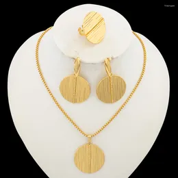 Necklace Earrings Set Gold Plated And Ring Jewery For Ladies Daily Wear African Dubai Pendant Weddings