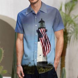 Mens T Shirts Mens Fashion Leisure Flag 3D Digital Printing Button Lapel Bodysuit Romper Heavy Cotton Men Turn Up Shirt With