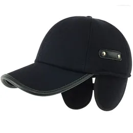 Ball Caps Kagenmo Male Winter Hat Thick Wool Ear Protection Men Baseball Cap Adjustable PU Leather Sun Outdoor Keep Warm