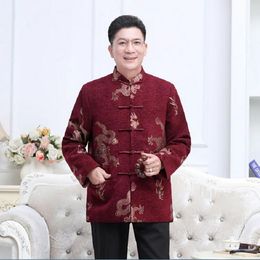 Wholesale New Chinese Traditional Men Long Sleeve Tang Suit Autumn Winter Jacket Embroidered Dragon Coat Casual Jackets M-3XL