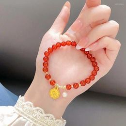 Link Bracelets Gifts Moon Shaped Chinese Charms Beads Strand Red Agate Bracelet Women Hand Rope Year