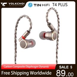 Earphones TINHIFI T4 PLUS Hifi Earphones Carbon Composite Diaphragm Dynamic Monitors With 0.78 2pin Cable Space StationIn Ear Earbuds