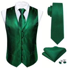 Designer Mens Vest Silk 5XL Green Gold Black Red Blue Purple Plaid Paisley Waistcoat Hanky Set Slim Wedding Barry Wang 240119