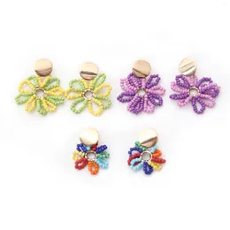 Stud Earrings Beaded Flowers Graph Hollow Out Originality Colour Hand Knitting Bohemia Alloy Tide Simple Rice Bead