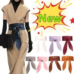 Belts Women Lace Up Belt Elegant Bow Long Black Soft Leather Wide Waistband Bowknot Cummerbund Ties Ladies Dress Decor