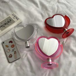 2PCS Mirrors Acrylic Double-sided Heart-shaped Makeup Mirror Rotatable Desktop Stand Table Compact Mirror Dresser 3 Color